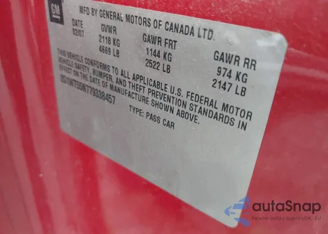 2007 Chevrolet Impala Lt z USA, uszkodzony, nr VIN 2G1WT55N779338457